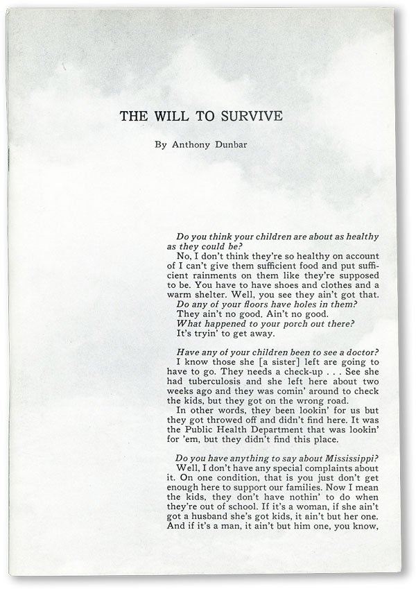 Item #46132] The Will to Survive: A Study of the Mississippi Plantation Community Based on the...