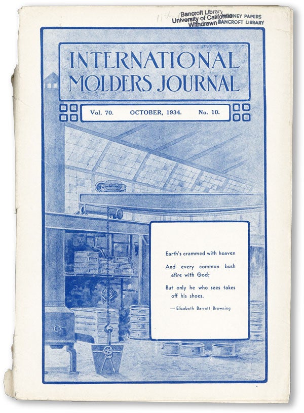 Item #46173] International Molders Journal. Vol. LXX, no. 10 (October 1934). INTERNATIONAL...