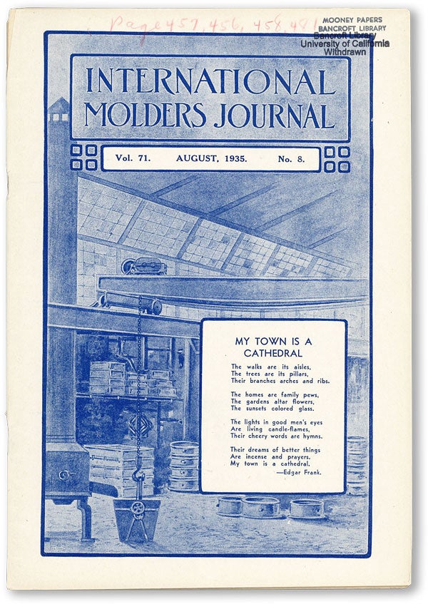 Item #46181] International Molders Journal. Vol. 71, no.8 (August 1935). INTERNATIONAL MOLDERS'...