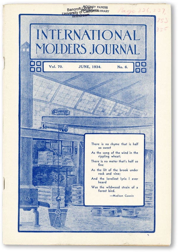 Item #46183] International Molders Journal. Vol. 70 no.6 (June, 1934). INTERNATIONAL MOLDERS'...