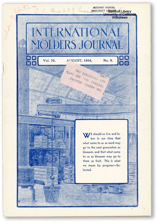 Item #46184] International Molders Journal. Vol. 70 no.8 (August, 1934). INTERNATIONAL MOLDERS'...