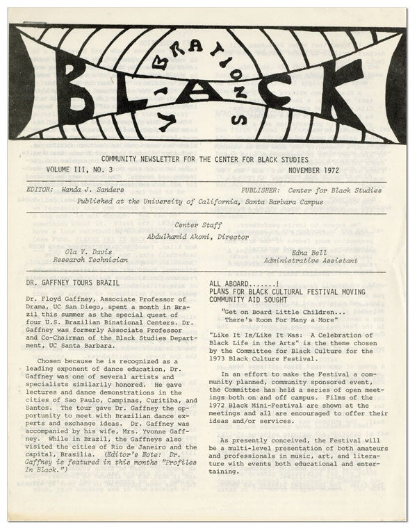 Item #46304] Black Vibrations: Community Newsletter for the Center for Black Studies - Vol.III,...