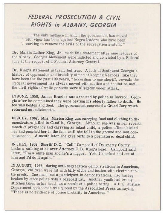 Federal Prosecution & Civil Rights in Albany, Georgia. AFRICAN AMERICANA, SNCC.