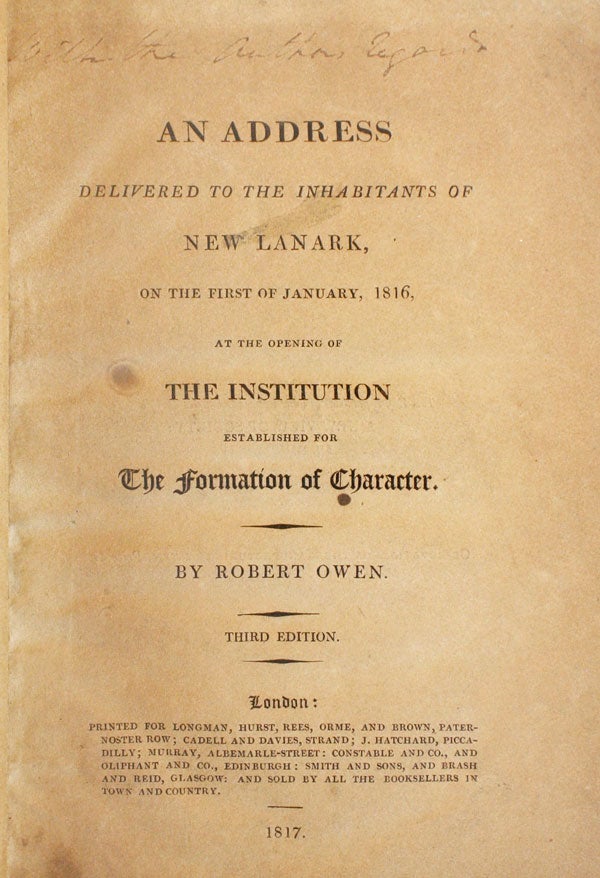 Item #46766] An Address Delivered to the Inhabitants of New Lanark, on the First of January,...