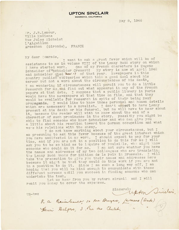 Item #46769] Archive of Correspondence to and from J.R. Lamour [aka Yves Malartic]. RADICAL,...