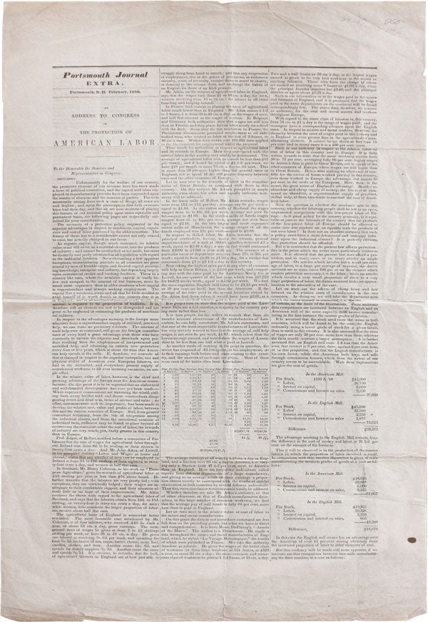 Item #46838] [Broadsheet] Portsmouth Journal Extra...An Address to Congress on the Protection of...