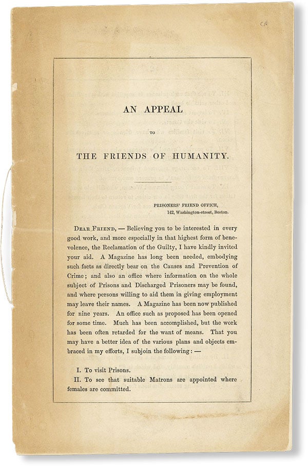 Item #48132] An Appeal to the Friends of Humanity. Charles SPEAR