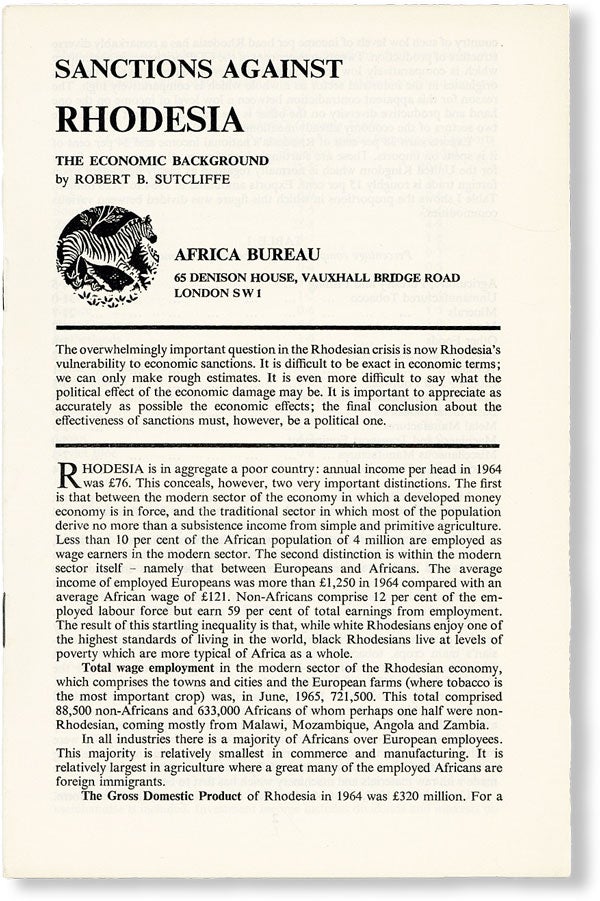 Item #48285] Sanctions Against Rhodesia. AFRICA, Robert B. SUTCLIFFE