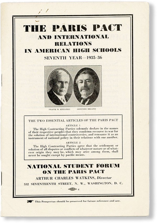 Item #48340] The Paris Pact and International Relations in American High Schools. Seventh Year...