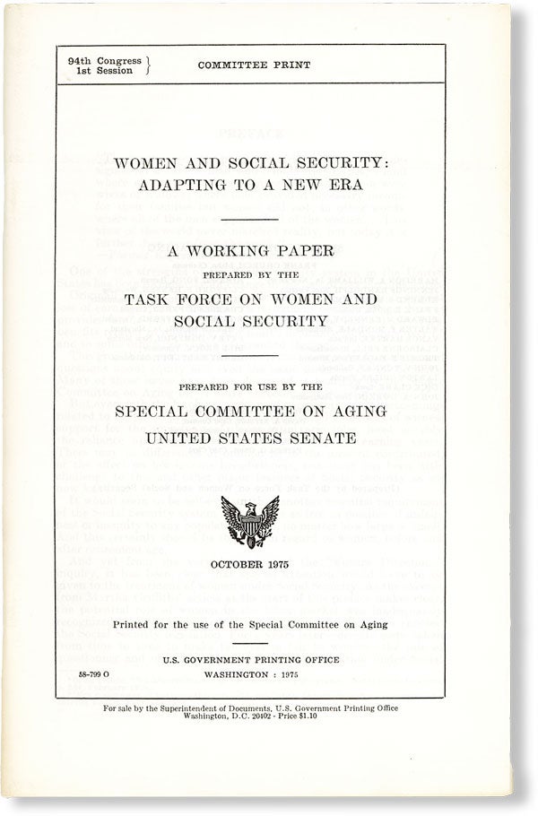 Item #48593] Women and Social Security: Adapting to a New Era. A working paper prepared by the...