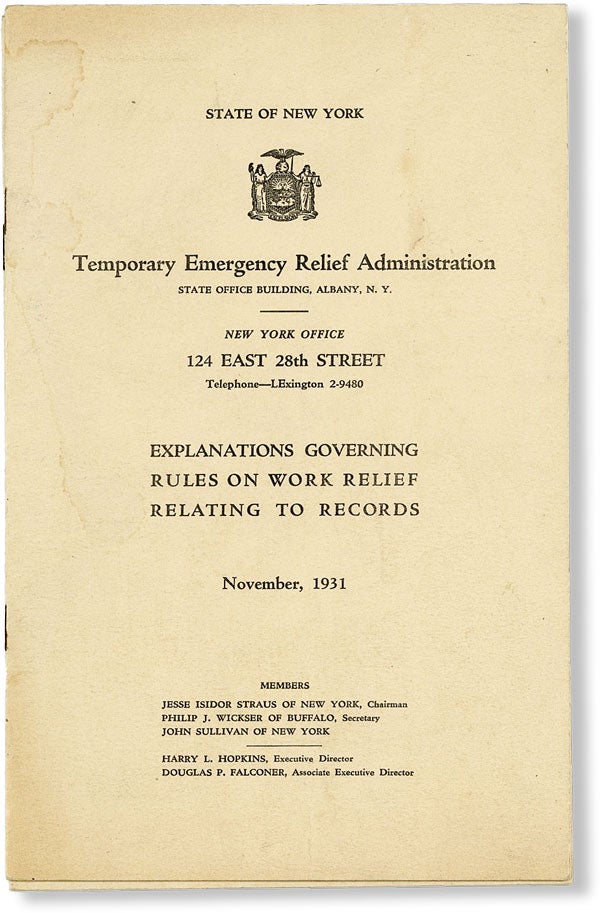 Item #48744] Explanations Governing Rules on Work Relief Relating to Records, November, 1931. NEW...
