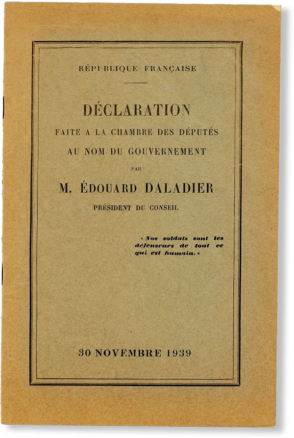 Item #48923] Déclaration Faite a la Chambre des Députés au Nom du Gouvernement. Édouard...