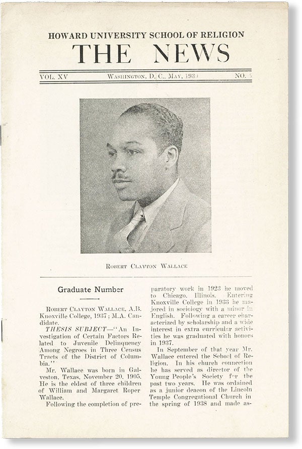 Item #49023] The News, Vol. XV, no. 9, May, 1939. HOWARD UNIVERSITY SCHOOL OF RELIGION