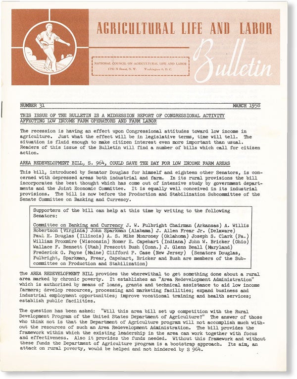 Item #49073] Agricultural Life and Labor Bulletin, No. 31, March, 1958. NATIONAL COUNCIL ON...