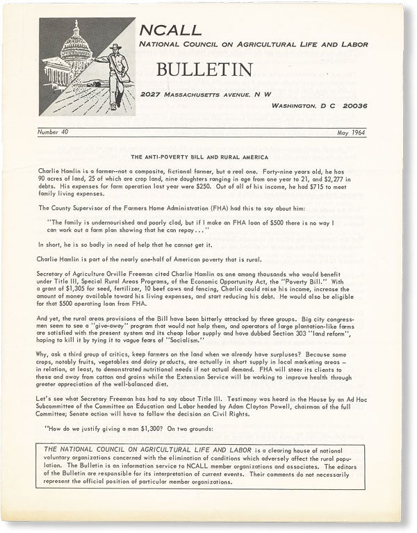 Item #49074] NCALL Bulletin, No. 40, May, 1964. NATIONAL COUNCIL ON AGRICULTURAL LIFE AND LABOR
