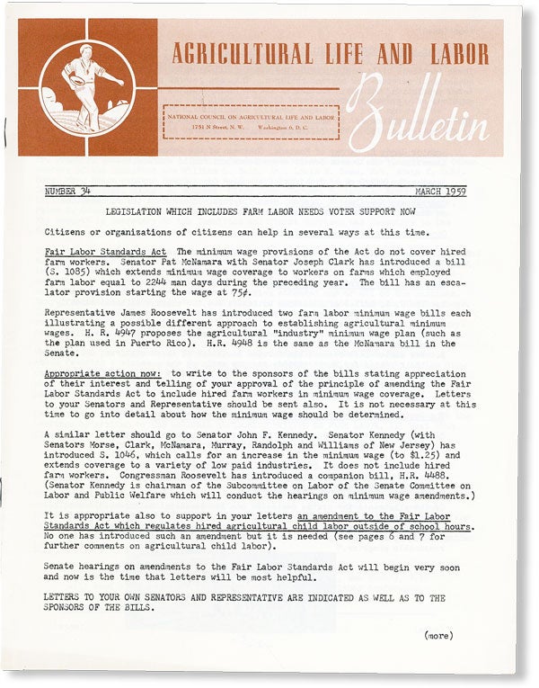 Item #49132] Agricultural Life and Labor Bulletin, No. 34, March, 1959. NATIONAL COUNCIL ON...