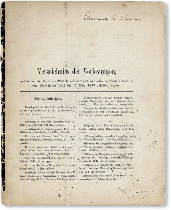 Item #49147] Verzeichniss der Vorlesungen, welche auf der Friedrich-Wilhelms-Universität zu...