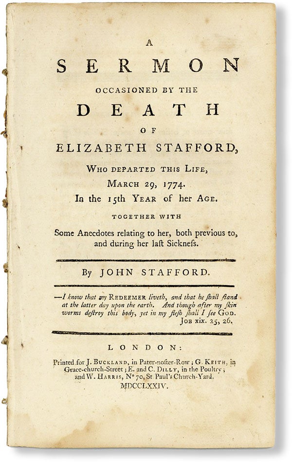 Item #49288] A Sermon Occasioned by the Death of Elizabeth Stafford, Who Departed This Life,...