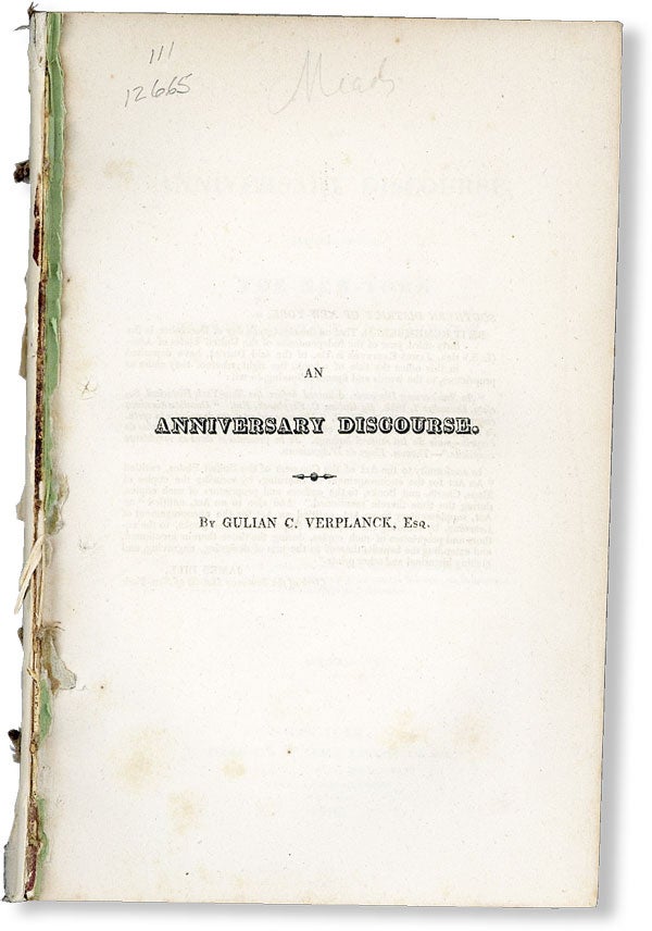 Item #49331] An Anniversary Discourse, Delivered Before the New-York Historical Society, December...