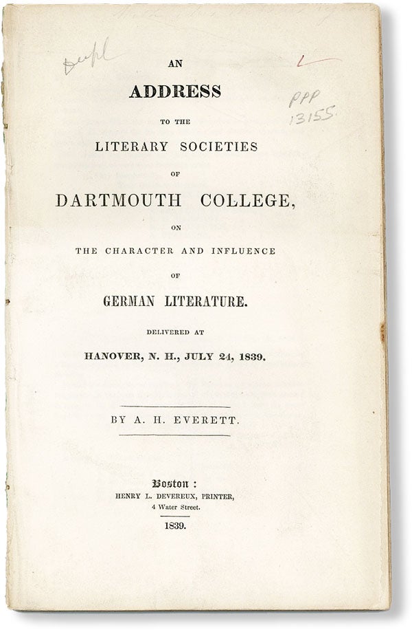 Item #49344] An Address to the Literary Societies of Dartmouth College, on the Character and...