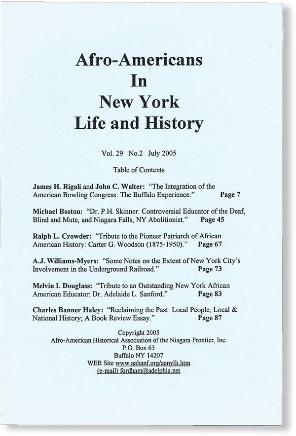 Item #49355] Afro-Americans In New York Life and History - Vol.29, No.2 (July, 2005). AFRICAN...