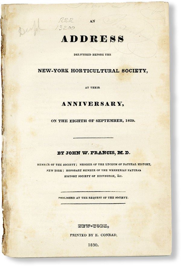 Item #49365] An Address Delivered Before the New-York Horticultural Society, at Their...