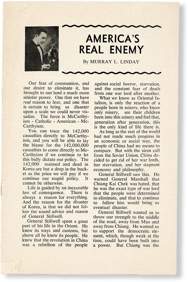 Item #49607] America's Real Enemy. Murray LINDAY