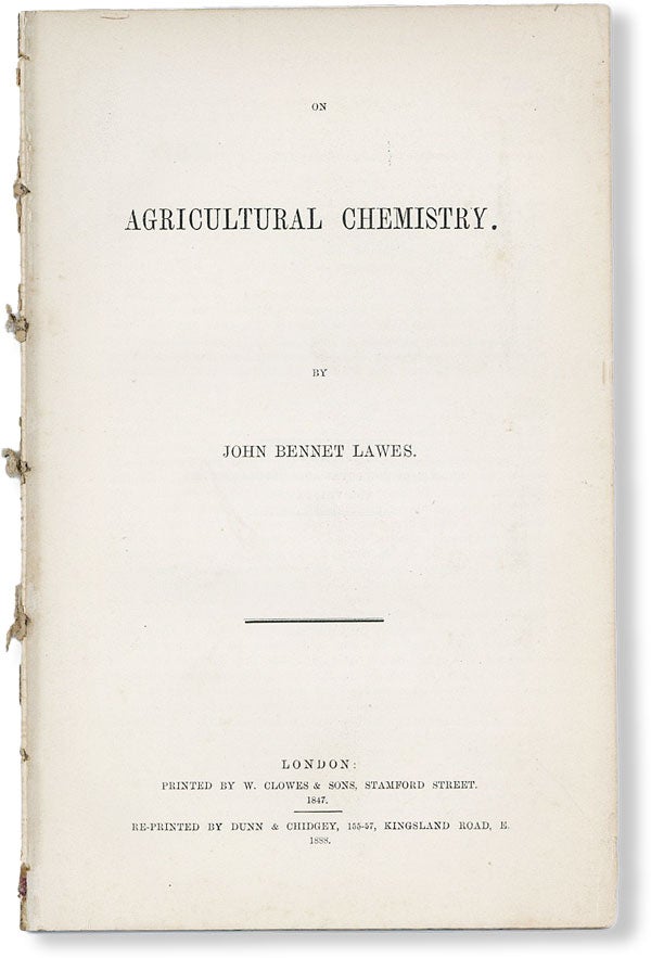 Item #49717] On Agricultural Chemistry. AGRICULTURE, HUSBANDRY