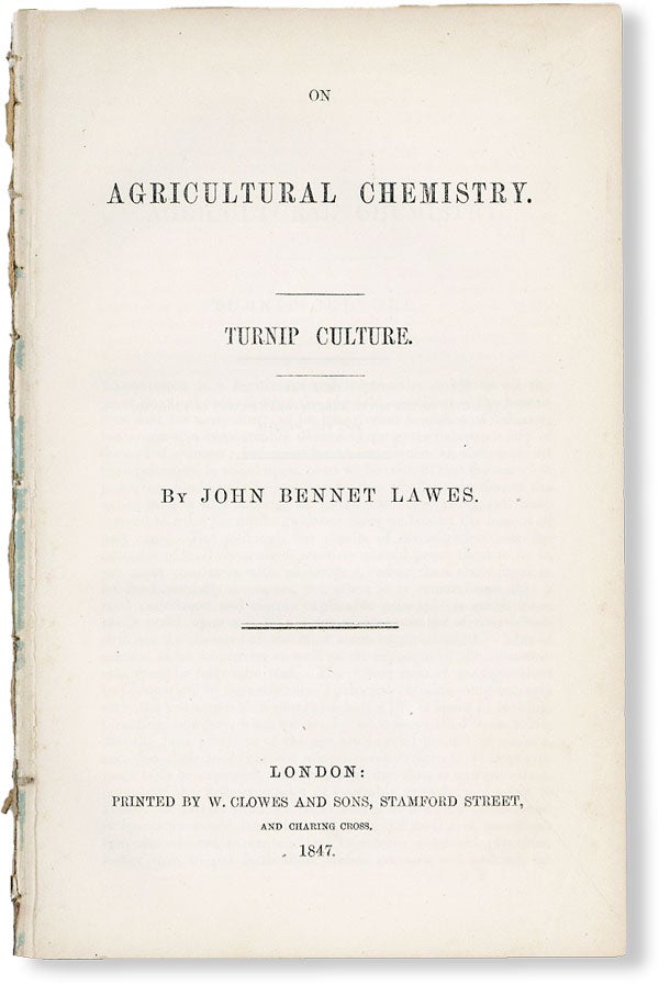 Item #49718] On Agricultural Chemistry. Turnip Culture. AGRICULTURE, HUSBANDRY