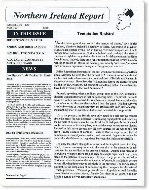 Item #49733] Northern Ireland Report. Number 23 (May 31, 1995). NORTHERN IRELAND, Tim O'CONNOR,...
