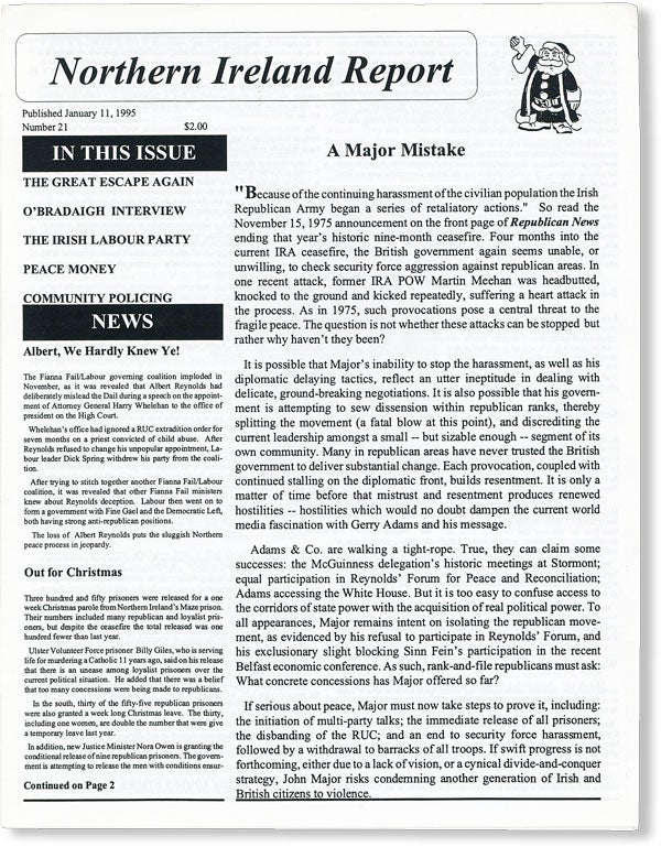 Item #49737] Northern Ireland Report. Number 21 (Jan 11, 1995). NORTHERN IRELAND, Tim O'CONNOR,...