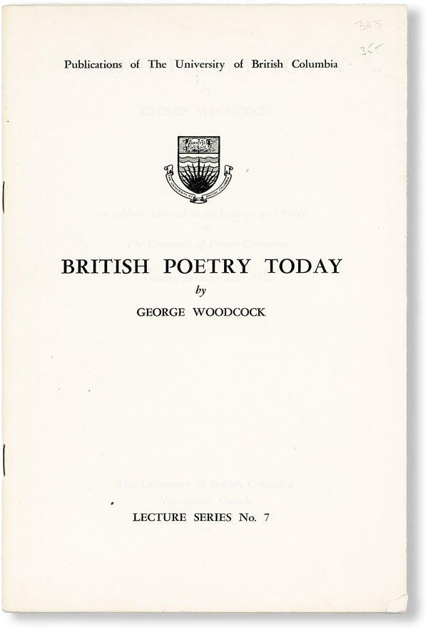Item #49906] British Poetry Today. George WOODCOCK