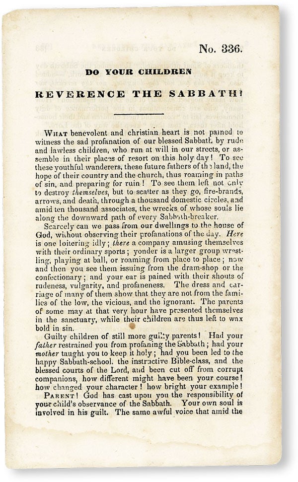 Item #50007] Do Your Children Reverence the Sabbath? [No. 336]. AMERICAN TRACT SOCIETY