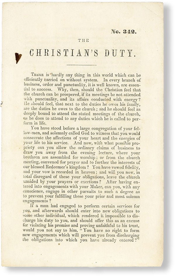 [Item #50008] The Christian's Duty [No. 342]. AMERICAN TRACT SOCIETY.
