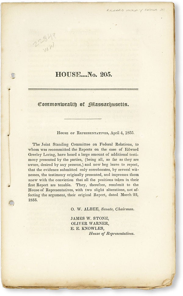 Item #50034] House...No. 205. Commonwealth of Massachusetts. House of Representatives, April 4,...