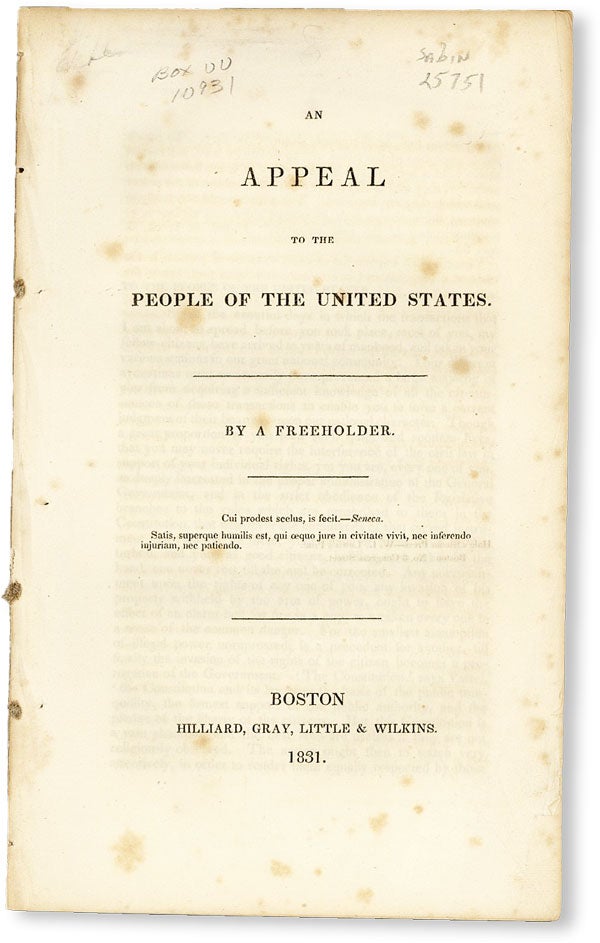 [Item #50037] An Appeal to the People of the United States. "A FREEHOLDER"