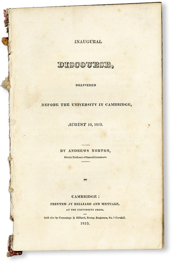 Item #50057] Inaugural Discourse, Delivered Before the University in Cambridge, August 10, 1819....
