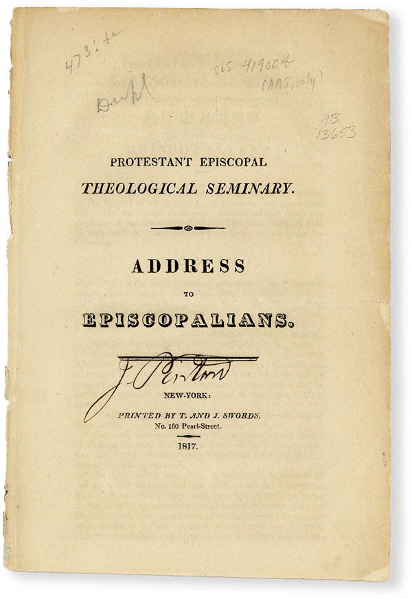 Item #50093] Protestant Episcopal Theological Seminary. Address to Episcopalians [John Pintard's...