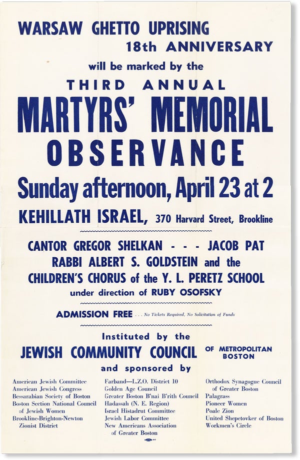Item #50152] Warsaw Ghetto Uprising 18th Anniversary Will Be Marked By The Third Annual Martyrs'...