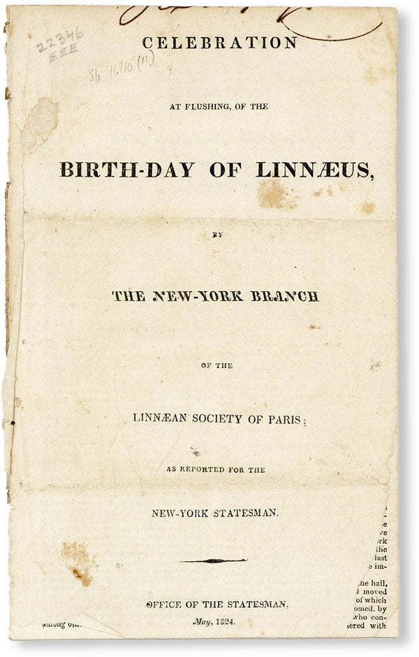 Item #50203] Celebration at Flushing, of the Birth-Day of Linnæus. LIFE SCIENCES / NATURAL...