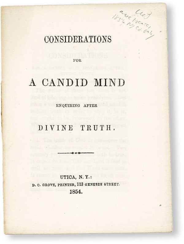 Item #50222] Considerations for the Candid Mind Enquiring After Divine Truth. RELIGIOUS STUDIES -...