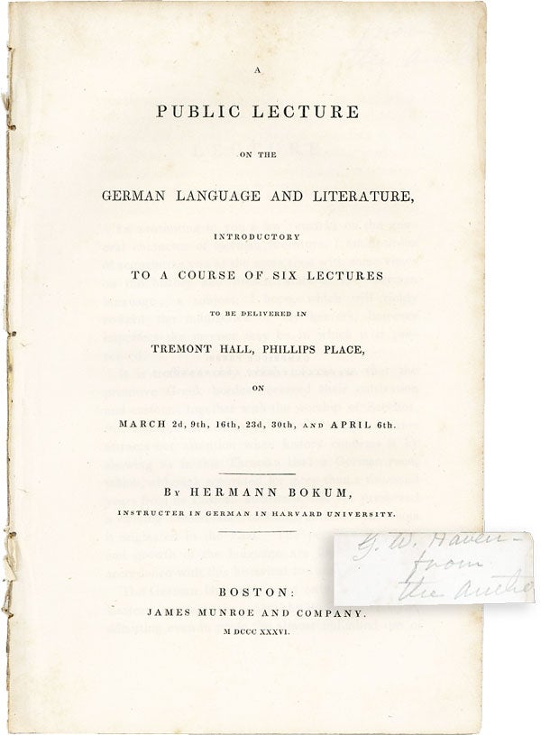 Item #50252] A Public Lecture on the German Language and Literature, Introductory to a Course of...