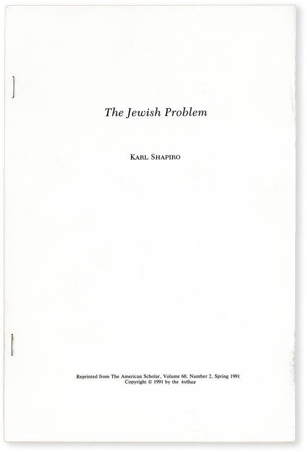 Item #51872] The Jewish Problem (for Stanley Burnshaw). Reprinted from The American Scholar. Karl...