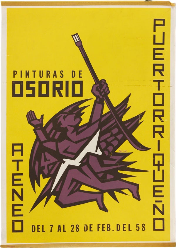 Poster: Pinturas de Osorio - Ateneo Puertorriqueño del 7 al 28 de Feb. del 58. AMERICA LATINA, Carlos Raquel RIVERA, artist.
