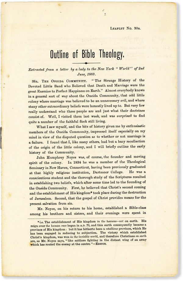 Item #55683] Outline of Bible Theology. Extracted from a Letter by a Lady to the New York "World"...