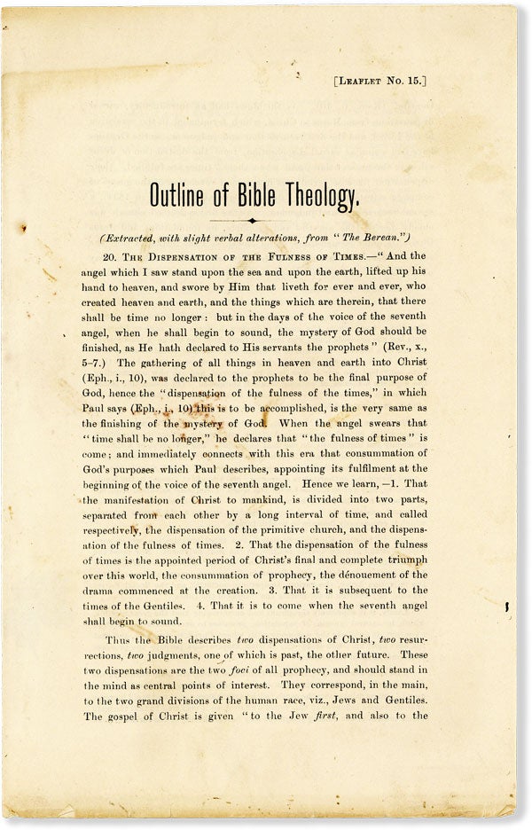 Item #55684] Outline of Bible Theology. (Extracted, with Slight Verbal Alterations, from "The...