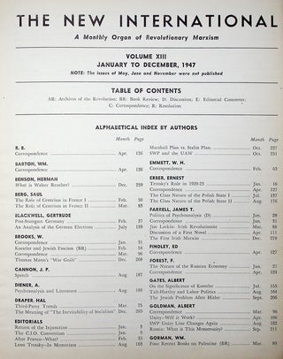 The New International. A Monthly Organ of Revolutionary Marxism. Volume XIII, January to December 1947