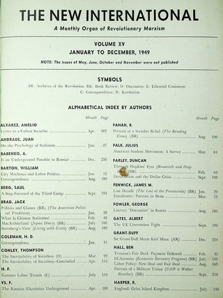 The New International. A Monthly Organ of Revolutionary Marxism. Volume XV, January to December 1949