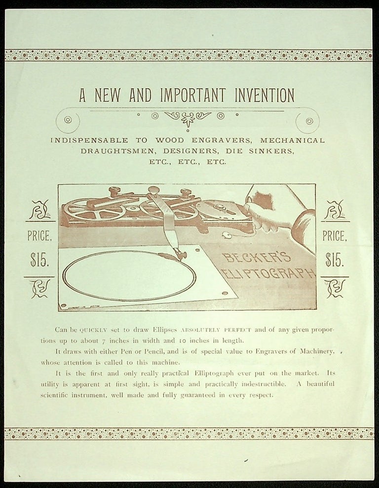 Item #55756] Trade Circular. A New And Important Invention [Becker's Eliptograph]. Indispensable...