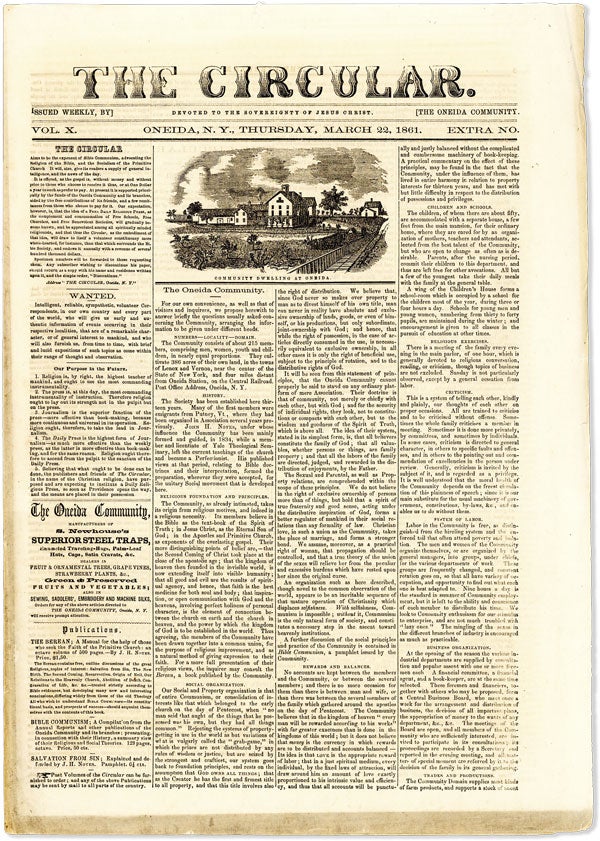 Item #55828] The Circular. Vol. X, Extra No. [March 22, 1861]. ONEIDA